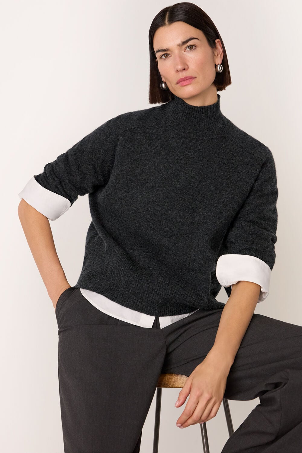 Dark Grey Cashmere Mock Neck Sweater